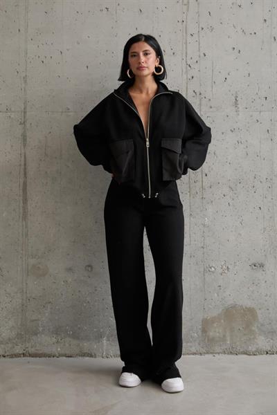 Siyah Cepli Triko Ceket Ve Pantolon Takım