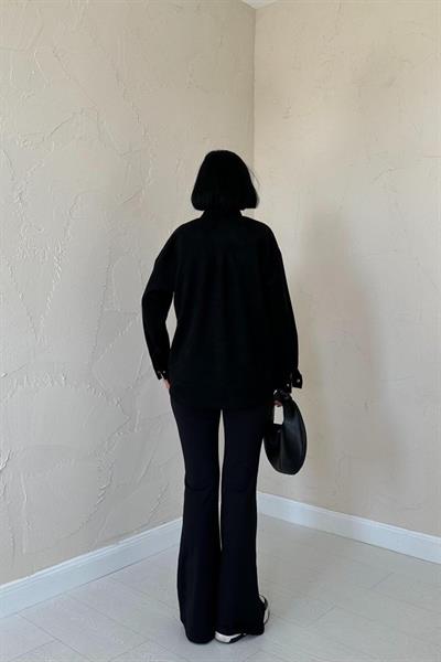 Siyah Çıtçıtlı Süet Gömlek