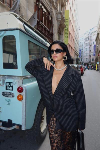 Siyah Çizgili Oversize Ceket