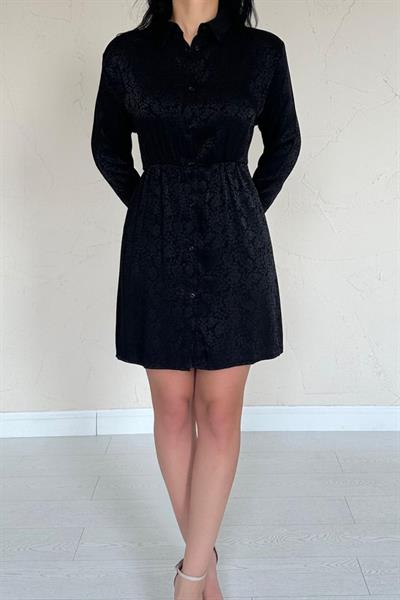 Siyah Desenli Jakar Elbise