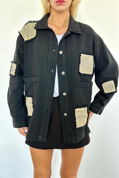 Siyah Gabardin Arma Detaylı Gömlek Ceket