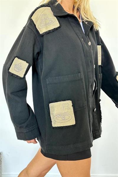 Siyah Gabardin Arma Detaylı Gömlek Ceket