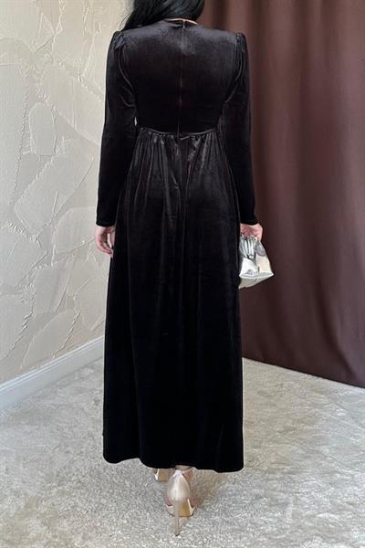 Siyah Göğüs Altı Taşlı Elbise