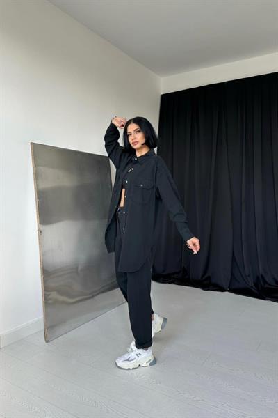 Siyah Gömlek Ve Çıtçıtlı Pantolon Takım