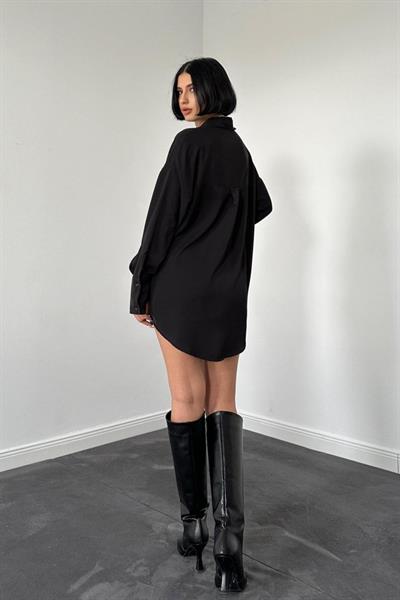 Siyah Jesica Parçalı Bağcıklı Gömlek