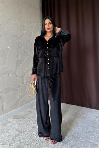 Siyah Kadife Biyeli Takım