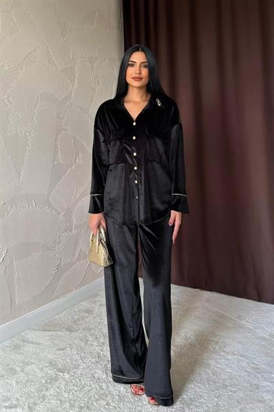 Siyah Kadife Biyeli Takım