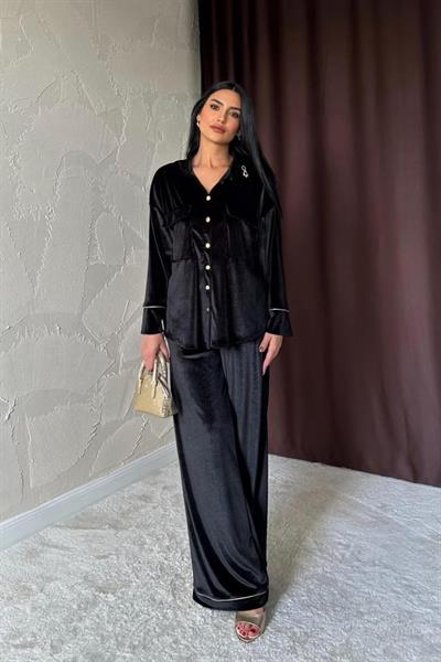 Siyah Kadife Biyeli Takım