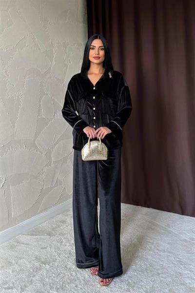 Siyah Kadife Biyeli Takım