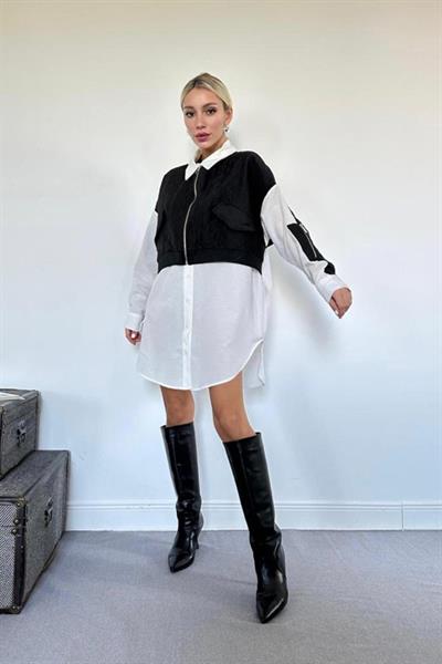 Siyah Kapitone Garnili Gömlek