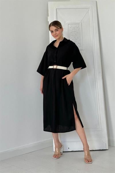 Siyah Kemerli Elbise