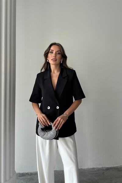 Siyah Kısa Kollu Blazer Ceket