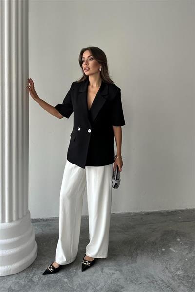 Siyah Kısa Kollu Blazer Ceket