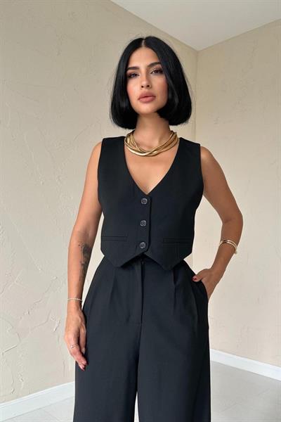 Siyah Klas Ceket Ve Yelek Ve Pantolon Takım