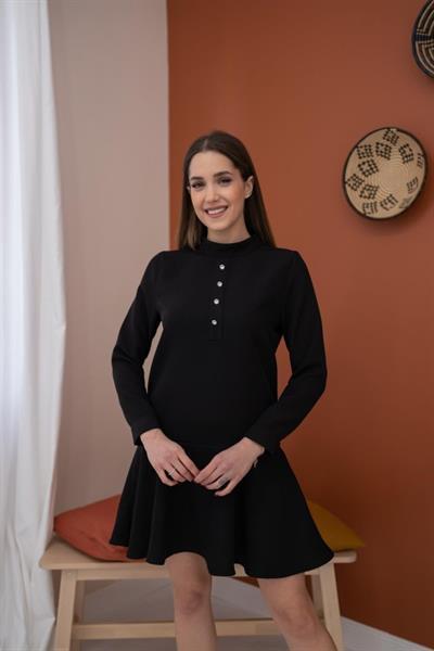 Siyah Klasik Düz Mini Elbise