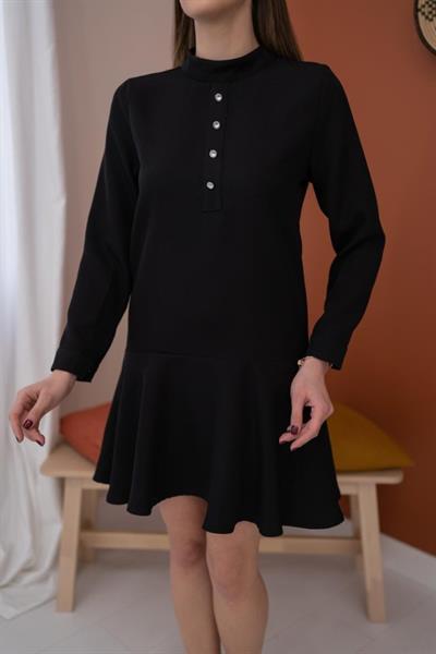 Siyah Klasik Düz Mini Elbise