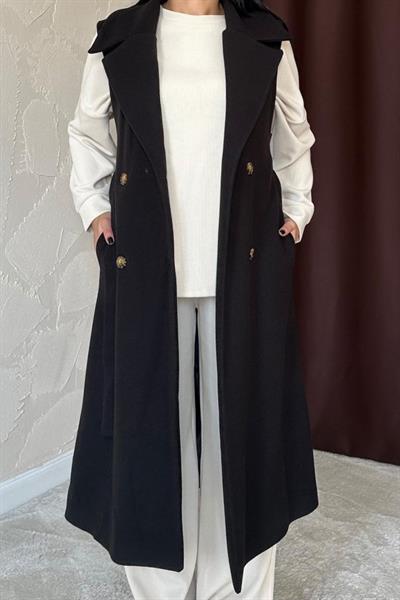 Siyah Kolsuz Kaşe Kaban