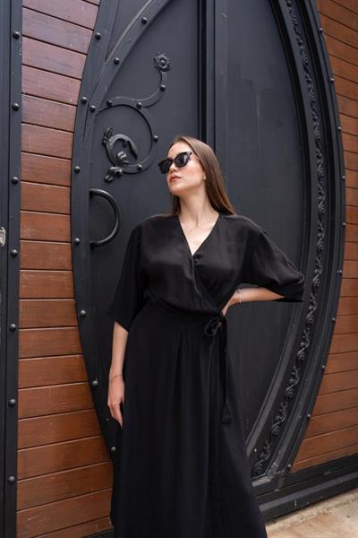 Siyah Kuşaklı Yarım Kollu Elbise