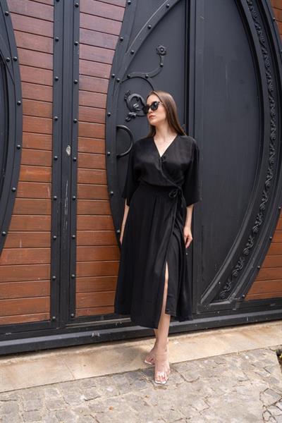 Siyah Kuşaklı Yarım Kollu Elbise