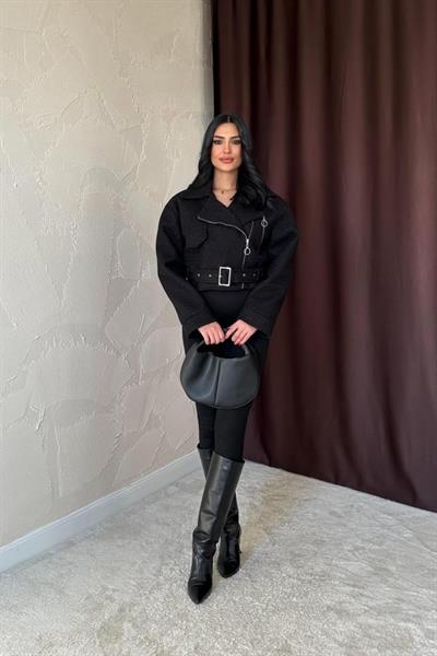 Siyah Kuşgözü Kaşe Manto