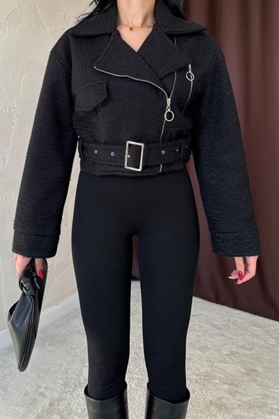 Siyah Kuşgözü Kaşe Manto