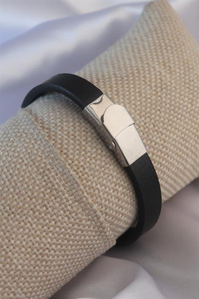 Siyah Metal Çekiç Orak Model Siyah Deri Erkek Bileklik