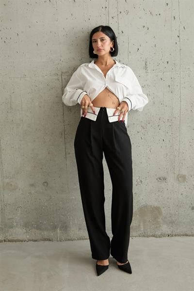 Siyah Önü Garnili Pantolon