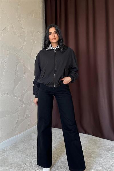 Siyah Parçalı Bomber Ceket