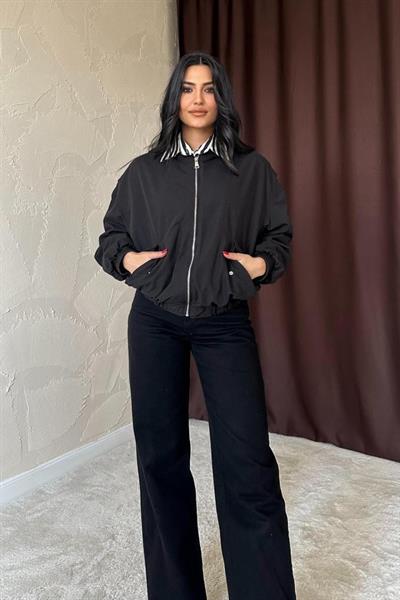 Siyah Parçalı Bomber Ceket