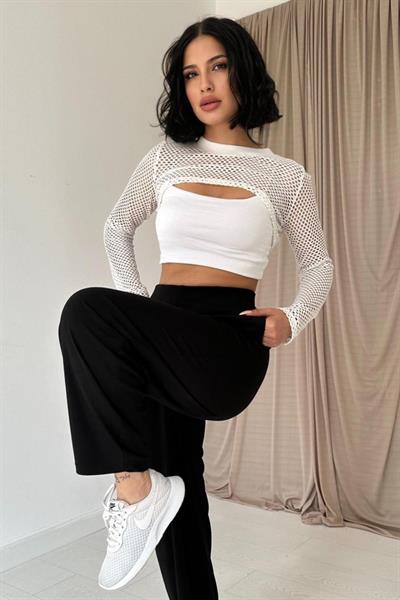 Siyah Pensli Lastik Detaylı Pantolon