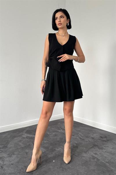 Siyah Pilikaşe Mini Etek