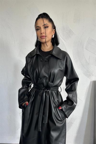 Siyah Reglan Kol Trençkot