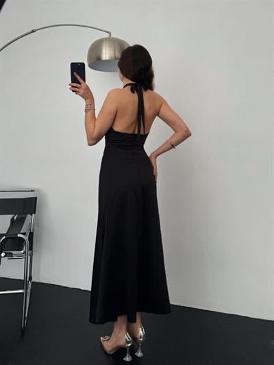 Siyah Uzun Saten Elbise