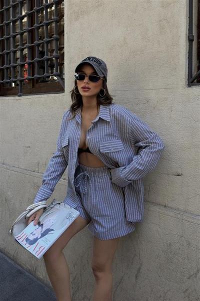 Stacy Çizgili Şort Takım 9801-0025