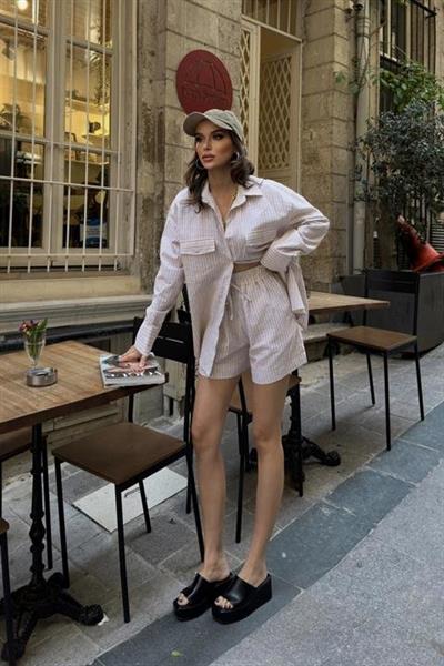 Stacy Çizgili Şort Takım 9801-0025