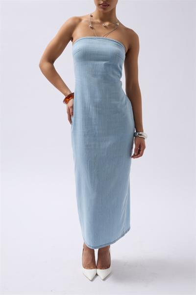 Straplez Denim Elbise