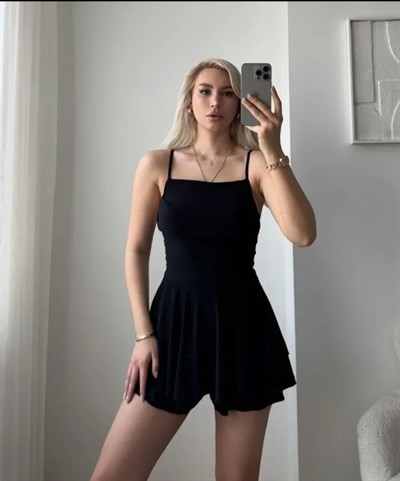 Straplez Mini Etek Görünümlü Şortlu Elbise Büzgülü Şık Yazlık - Siyah