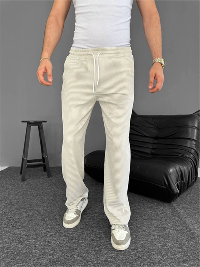 Su Yolu Çizgili Cepli Pantalon - Bej