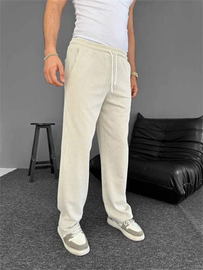 Su Yolu Çizgili Cepli Pantalon - Bej