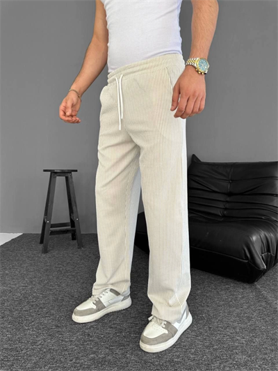 Su Yolu Çizgili Cepli Pantalon - Bej