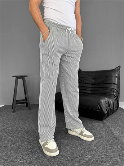 Su Yolu Çizgili Cepli Pantalon - Gri