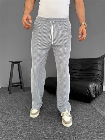 Su Yolu Çizgili Cepli Pantalon - Gri