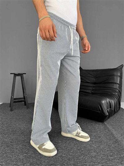 Su Yolu Çizgili Cepli Pantalon - Gri