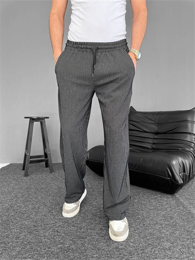 Su Yolu Çizgili Cepli Pantalon - Siyah