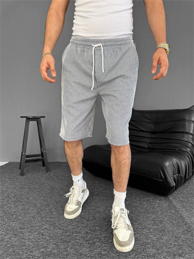 Su Yolu Çizgili Cepli Şort- Gri