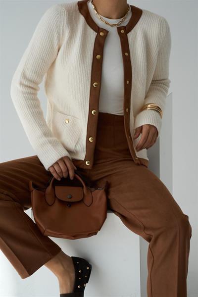 Süetli Hırka - Krem