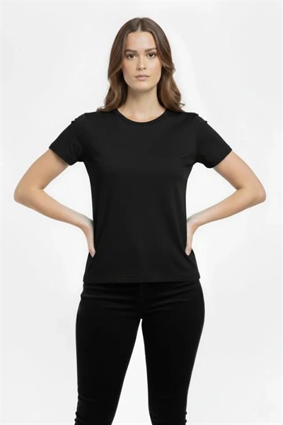 T-Shirt Bisiklet Yaka Slim Fit Likralı Tişört Günlük Basic Body - Siyah