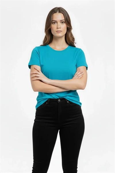 T-Shirt Bisiklet Yaka Slim Fit Likralı Tişört Günlük Basic Body - Turkuvaz
