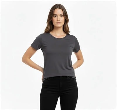 T-Shirt Bisiklet Yaka Slim Fit Likralı Tişört Günlük Basic Body - Füme