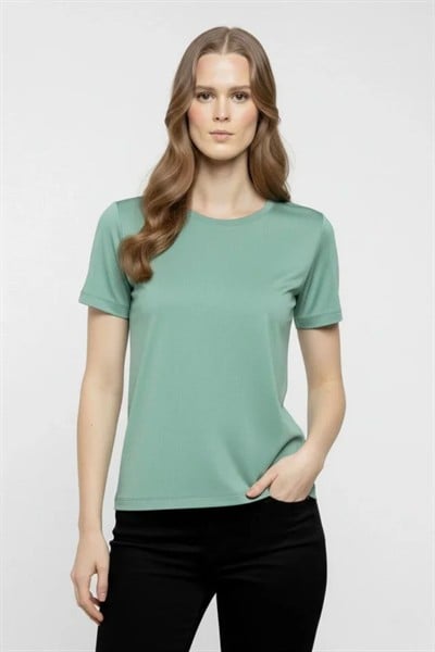 T-Shirt Bisiklet Yaka Slim Fit Likralı Tişört Günlük Basic Body - Mint Yeşili